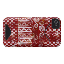 Hand Carved Patterns on Red Canvas Iphone 4 Id Covers