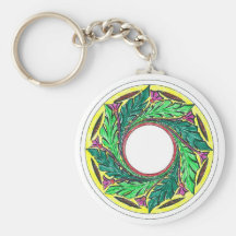 Hand coloured Victorian Era Leaves in a circle Keychain