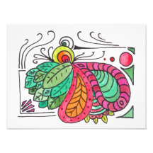 Hand Drawn Floral Arabesque - red and green Photo Art