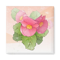 Hand drawn pink begonias magnet