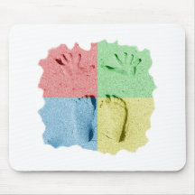 Hand Feet Prints in sand four colour Mousepads
