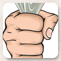 Hand holding money drawing coasters