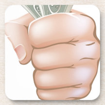 Hand holding money drink coaster