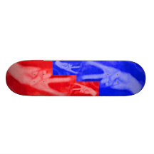 Hand Peace Sign-Blue and Red Skateboard