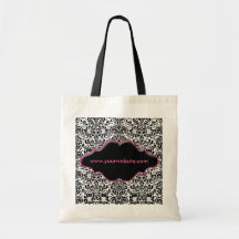 Handbag Tote Floral Damask Black White Pink