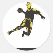 Handball Player Jumping Retro Round Sticker
