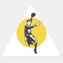 Handball Player Jumping Retro Sticker