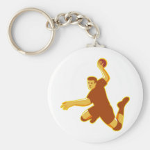 handball player jumping striking retro keychains