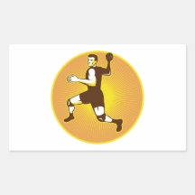 Handball Player Jumping Throwing Ball Scoring Rectangle Stickers