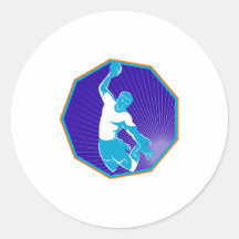 handball player jumping throwing ball round stickers