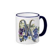 Handpainted Pansy Initial Monogram -  M Coffee Mug