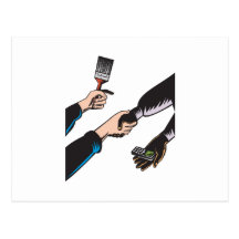 Hands Barter Paint Brush Cell Phone Post Card