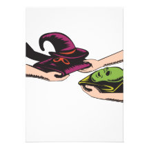 Hands Exchanging Halloween Mask Retro Invitations