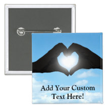 Hands in Heart Shape Silhouette on Blue Sky Buttons