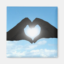 Hands in Heart Shape Silhouette on Blue Sky Magnets