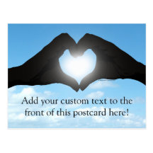 Hands in Heart Shape Silhouette on Blue Sky Postcard