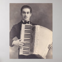 Handsome Accordian Player Vintage Poster