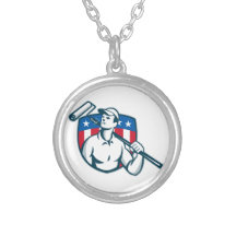 Handyman Painter Carrying Paint Roller Custom Necklace