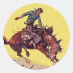 Hang On Cowboy Round Stickers