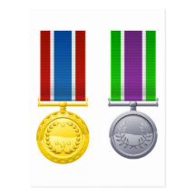 Hanging medals and ribbons postcards