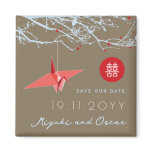 Hanging Paper Cranes & Branch Save The Date Magnet