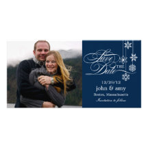 Hanging Snowflakes Save The Date Card - Blue Photo Card