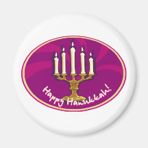 Hanoukka heureux Menorah - pourpre Magnets