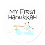 Hanukkah My First Hanukkah (Menorah Snowman) Round Sticker