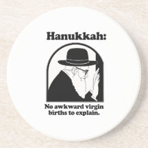 Hanukkah - No awkward virgin births Beverage Coaster
