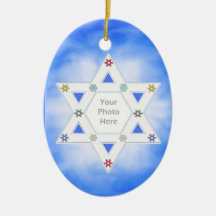Hanukkah Star and Snowflakes Blue (photo frame) Christmas Ornaments
