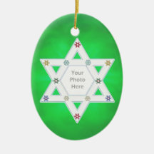 Hanukkah Star and Snowflakes Green (photo frame) Christmas Tree Ornaments