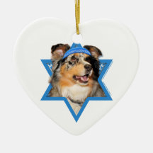 Hanukkah Star of David - Australian Shepherd - Gus Christmas Tree Ornaments