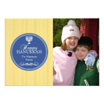 Hanukkah Stripes Chanukah Card (Gold / Blue) Custom Announcement