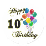 Happy 10th Birthday Gifts and Birthday Apparel Round Sticker