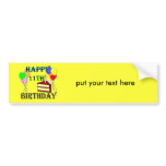 Happy 11th Birthday with Cake, Balloons and Candle Bumper Sticker