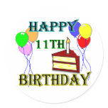 Happy 11th Birthday with Cake, Balloons and Candle stickers
