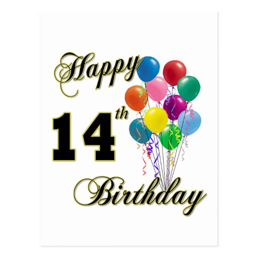 Happy 14th Birthday Gifts and Birthday Apparel Postcard | Zazzle