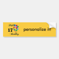 Happy 17th Birthday Design with Balloons bumper stickers