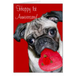 Happy 1st Anniversary pug greeting card