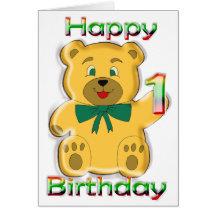 Happy 1st Birthday Teddy Bear Card