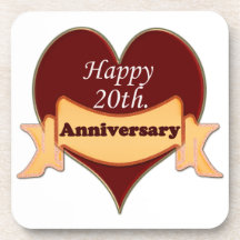 Happy 20th. Anniversary Beverage Coasters
