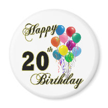 Happy 20th Birthday Gifts and Birthday Apparel Refrigerator Magnets