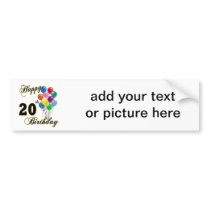 Happy 20th Birthday with Balloons Bumper Sticker