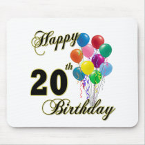 Happy 20th Birthday with Balloons Mousepads