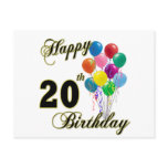 Happy 20th Birthday with Balloons postcards