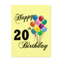 Happy 20th Birthday with Balloons Postcards