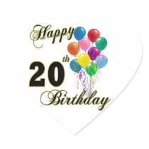 Happy 20th Birthday with Balloons Sticker
