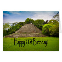 Happy 21st Birthday Mayan Temple in Tropical Rain Greeting Cards