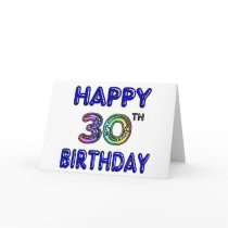 Happy 30th Birthday Design in Balloon Font Greeting Cards