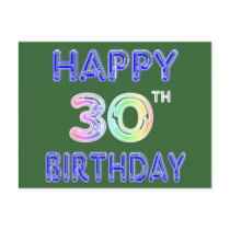 Happy 30th Birthday Design in Balloon Font Post Cards